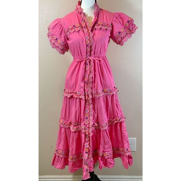 CeliaB Alvis Scalloped Trim Eyelet Detail Midi Dress Women’s Small - Picture 2 of 13